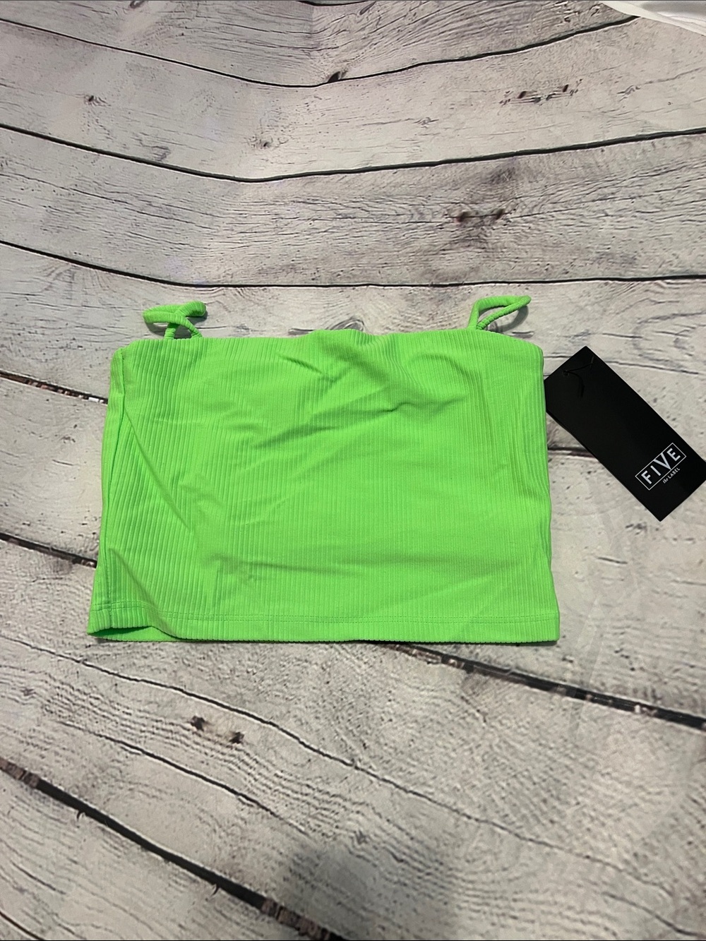 NWT FIVE Neon Green Ribbed dance Top CXL